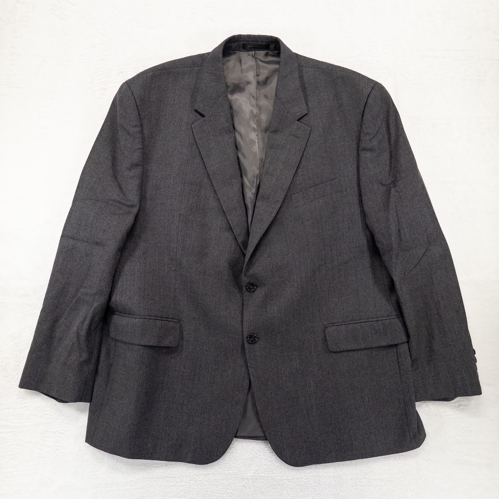 Chaps Mens Suit Jacket 48R Gray Wool Blazer Two Button Formal Career